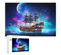 Creative Challenge - Fantasy Sailing Ship Under Moonlight, 1000 PCS, Displayable Picture Puzzle, Year-End Present; for Couples, Friends And Family