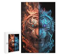Creative Challenge - Fire Vs. Ice Tiger Art Print, 1000 PCS, Challenging Puzzle for Adults, Relaxing Home Activity, for Relaxing Solo Or Group Play