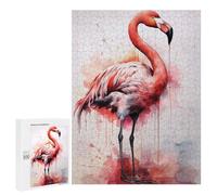Creative Challenge - Flamingo Watercolor, 500 PCS, Wooden Brain Teaser for Adults, New Year Puzzle Gift, with A Decorative Finished Picture
