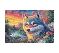 Creative Challenge for Adults with Wolf Flower Forest Wildlife Wild Nature Rural Beautiful 1000 Piece Puzzle Fun And Perfect for Hobby 1000 PCS（75x50cm）