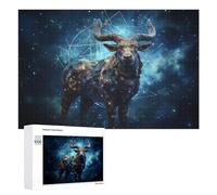 Creative Challenge - Galactic Bull Cosmic Artwork -5, 1000 PCS, Wooden Jigsaw Puzzle for Adults, Gift for Winter Evenings, for Relaxing Solo Or Group Play