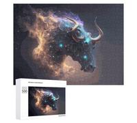 Creative Challenge - Galactic Bull Cosmic Artwork, 500 PCS, Adult Wooden Jigsaw, Holiday-Season Gift - for A Rewarding Weekend Challenge
