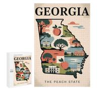 Creative Challenge - Georgia︰ The Peach State Illustrated Map, 1000 PCS, Wooden Picture Puzzle for Grown-Ups, Gift for Winter Evenings - for Quiet Evenings And Focused Play
