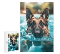 Creative Challenge - German Shepherd Pool Sunny, 1000 PCS, Adult Tabletop Puzzle, Seasonal Gift, for Relaxing Solo Or Group Play