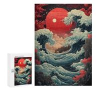 Creative Challenge - Giant Wave Sunset, 300 PCS, Displayable Picture Puzzle, New Year Party Activity - for A Rewarding Weekend Challenge