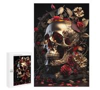 Creative Challenge - Golden Skull with Roses, 1000 PCS, Wooden Picture Puzzle for Grown-Ups, Mindful Gift for Adults, for Mindful Indoor Entertainment