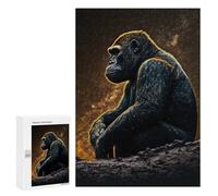 Creative Challenge - Gorillas Sitting, 300 PCS, Wooden Art Puzzle, Gift for Winter Evenings - for Quiet Evenings And Focused Play