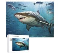 Creative Challenge - Great White Shark in Deep Blue Waters, 500 PCS, Wooden Jigsaw Puzzle for Adults, Gift for Winter Evenings, for Relaxing Solo Or Group Play