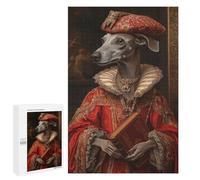Creative Challenge - Greyhound Noble Scholar Renaissance Dog Portrait, 1000 PCS, Wooden Art Puzzle, Holiday-Season Gift, for Mindful Indoor Entertainment