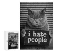 Creative Challenge - Grumpy Cat I Hate People Mugshot, 300 PCS, Decorative Wooden Puzzle, Winter Gift, with A Decorative Finished Picture