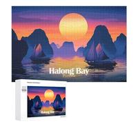 Creative Challenge - Halong Bay Vietnam Sunset Illustration, 1000 PCS, Jigsaw Puzzle for Adults, Mindful Gift for Adults, for Relaxing Solo Or Group Play