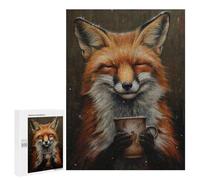 Creative Challenge - Happy Fox Drinking Tea, 500 PCS, Decorative Wooden Puzzle, Thoughtful Present, for Mindful Indoor Entertainment