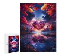 Creative Challenge - Heart-Shaped Clouds Over A Serene Lake, 500 PCS, Displayable Picture Puzzle, Seasonal Home Décor - for Detail-Focused Puzzlers