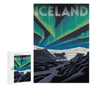 Creative Challenge - Iceland Aurora Landscape Art Deco Poster, 300 PCS, Wooden Brain Teaser for Adults, New Year Puzzle Gift, with A Decorative Finished Picture