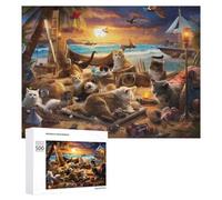 Creative Challenge - Island Cats Paradise, 500 PCS, Displayable Picture Puzzle, Winter Gift; for Shared Table Time