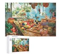 Creative Challenge - Kitchen of Abundance A Vibrant Scene, 1000 PCS, Wooden Jigsaw Puzzle for Adults, New Year Puzzle Gift - to Assemble, Frame And Display