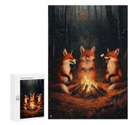 Creative Challenge - Laughing Foxes At Campfire, 300 PCS, Displayable Picture Puzzle, New Year Party Activity - for A Rewarding Weekend Challenge