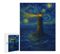 Creative Challenge - Lighthouse Under Starry Night Sky, 500 PCS, Adult Wooden Jigsaw, Winter Gift; for Couples, Friends And Family