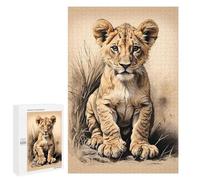 Creative Challenge - Lion Cub In The Savannah, 1000 PCS, Decorative Wooden Puzzle, Thoughtful Present, for Mindful Indoor Entertainment