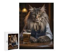 Creative Challenge - Maine Coon Cat in The Pub, 500 PCS, Challenging Puzzle for Adults, New Year Decoration - for A Rewarding Weekend Challenge