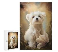 Creative Challenge - Maltese Dog Puppy with Flowers, 1000 PCS, Jigsaw Puzzle for Adults, with A Decorative Finished Picture