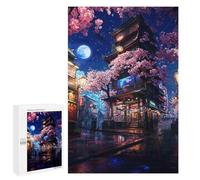 Creative Challenge - Neon Tokyo Sakura Store, 1000 PCS, Wooden Art Puzzle, Holiday-Season Gift, for Mindful Indoor Entertainment