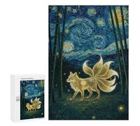 Creative Challenge - Nine-tailed Fox in Starry Night, 300 PCS, Wooden Art Puzzle, Winter Gift - for A Rewarding Weekend Challenge