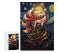Creative Challenge - Nine-tailed Fox in Starry Night Style, 300 PCS, Wooden Art Puzzle, Winter Gift - for A Rewarding Weekend Challenge