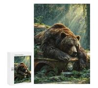 Creative Challenge - Peaceful Bear On Mossy Car, 300 PCS, Wooden Brain Teaser for Adults, Festive Gift for Adults, for Mindful Indoor Entertainment