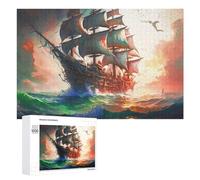 Creative Challenge - Pirate Ship at Sunset -2, 1000 PCS, Adult Tabletop Puzzle, Seasonal Gift, for Relaxing Solo Or Group Play