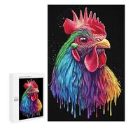 Creative Challenge - Pop Art Rainbow Rhode Island Red Rooster, 1000 PCS, Wooden Brain Teaser for Adults, Weekend Puzzle Project, for Screen-Free Relaxation at Home