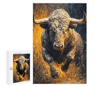 Creative Challenge - Powerful Charging Bull Oil Painting, 1000 PCS, Adult Wooden Jigsaw, Winter Gift; for Couples, Friends And Family