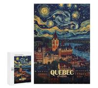 Creative Challenge - Quebec Cityscape with Starry Night Sky, 300 PCS, Wooden Jigsaw Puzzle for Adults, New Year Puzzle Gift - to Assemble, Frame And Display