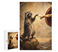 Creative Challenge - Raccoon Reaching for God's Finger, 1000 PCS, Wooden Brain Teaser for Adults, New Year Puzzle Gift, with A Decorative Finished Picture