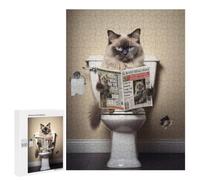 Creative Challenge - Ragdoll Cat on The Toilet, 500 PCS, Wooden Jigsaw Puzzle for Adults, Gift for Winter Evenings, for Relaxing Solo Or Group Play