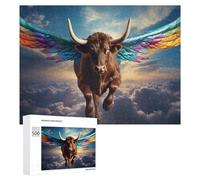 Creative Challenge - Rainbow-Winged Bull Soars Above Clouds -1, 500 PCS, Displayable Picture Puzzle, New Year Party Activity - for A Rewarding Weekend Challenge
