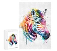 Creative Challenge - Rainbow Zebra Watercolor Art Print, 1000 PCS, Decorative Wooden Puzzle, Gift for Puzzle Lovers - for A Rewarding Weekend Challenge