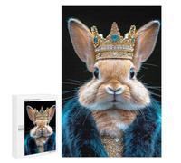 Creative Challenge - Regal Rabbit Wearing A Crown, 1000 PCS, Wooden Brain Teaser for Adults, New Year Puzzle Gift, with A Decorative Finished Picture