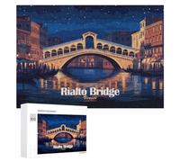 Creative Challenge - Rialto Bridge Venice Night Illustration, 300 PCS, Displayable Picture Puzzle, New Year Party Activity - for A Rewarding Weekend Challenge