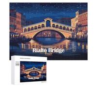 Creative Challenge - Rialto Bridge Venice Night Illustration, 500 PCS, Displayable Picture Puzzle, New Year Party Activity - for A Rewarding Weekend Challenge