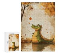 Creative Challenge - Smiling Crocodile in Autumn, 300 PCS, Wooden Art Puzzle, Holiday-Season Gift, for Mindful Indoor Entertainment