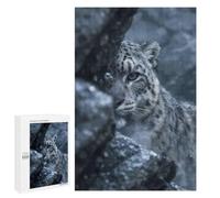 Creative Challenge - Snow Leopard Peeking from Rocks, 1000 PCS, Adult Wooden Jigsaw, Year-End Present - for Quiet Evenings And Focused Play