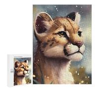 Creative Challenge - Snowy Leopard Cub Gazing, 500 PCS, Displayable Picture Puzzle, New Year Party Activity - for A Rewarding Weekend Challenge