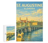 Creative Challenge - St. Augustine Travel Poster - Vintage Historic City Wall Art Illustration, 1000 PCS, Wooden Jigsaw Puzzle for Adults, Gift for Winter Evenings, for Relaxing Solo Or Group Play