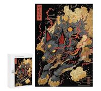 Creative Challenge - Stylized Wolf Illustration with Japanese Elements, 300 PCS, Wooden Art Puzzle, Winter Gift - for A Rewarding Weekend Challenge