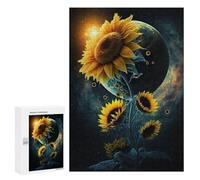 Creative Challenge - Sunflower Dreams in Space, 300 PCS, Decorative Wooden Puzzle, Winter Gift, with A Decorative Finished Picture