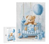 Creative Challenge - Teddy Bear Sitting in Blue Baby Cot, 500 PCS, Wooden Picture Puzzle for Grown-Ups, New Year Puzzle Gift; for Couples, Friends And Family