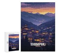 Creative Challenge - Thimphu, Bhutan at Night, 300 PCS, Wooden Jigsaw Puzzle for Adults, Mindful Gift for Adults; for Shared Table Time