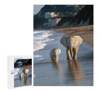 Creative Challenge - Two Elephants Walking on A Beach, 500 PCS, Wooden Art Puzzle, Gift for Winter Evenings - for Quiet Evenings And Focused Play