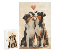 Creative Challenge - Two Shepherd Dogs Kissing with A Heart ｜ Valentine Animal Wall Art, 1000 PCS, Wooden Picture Puzzle for Grown-Ups, Gift for Winter Evenings - for Quiet Evenings And Focused Play